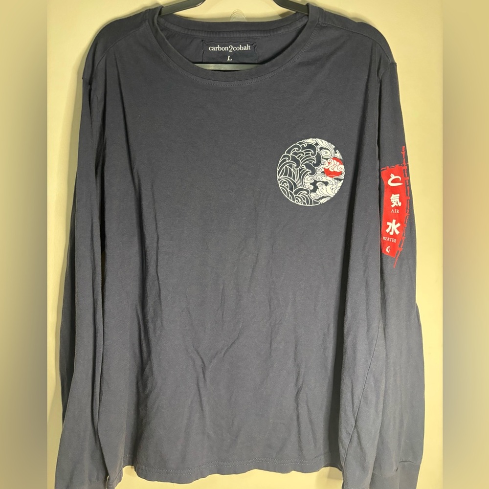 Carbon2Cobalt Dark Blue Long Sleeve Tee with Red and White Accents Size L